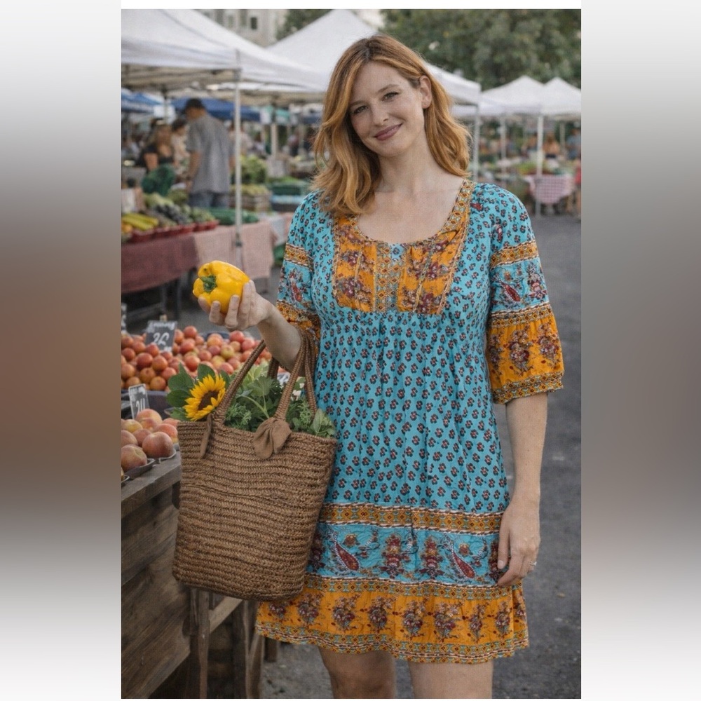 Floral Bohemian Women Dress - Blue and Yellow